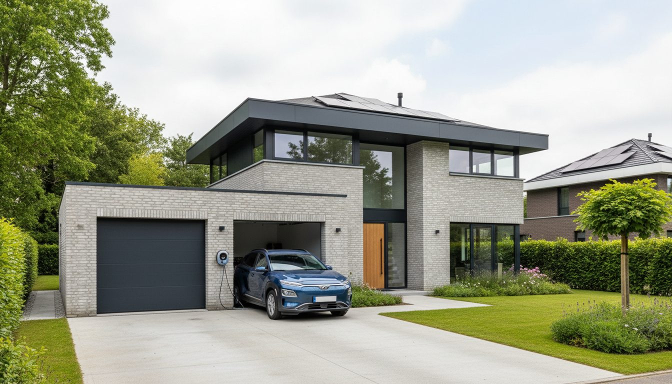 laadpaal installatie bij bakstenen woning in Flandre
